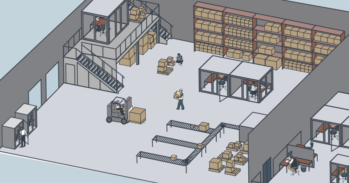 pods in a warehouse drawing