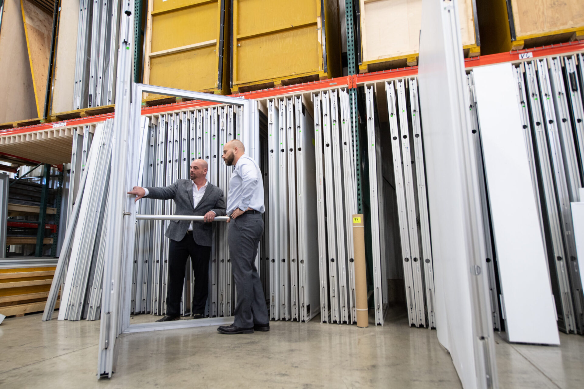 business men inspecting modular office pod