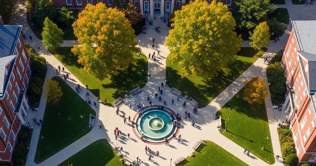 students walking around on college campus