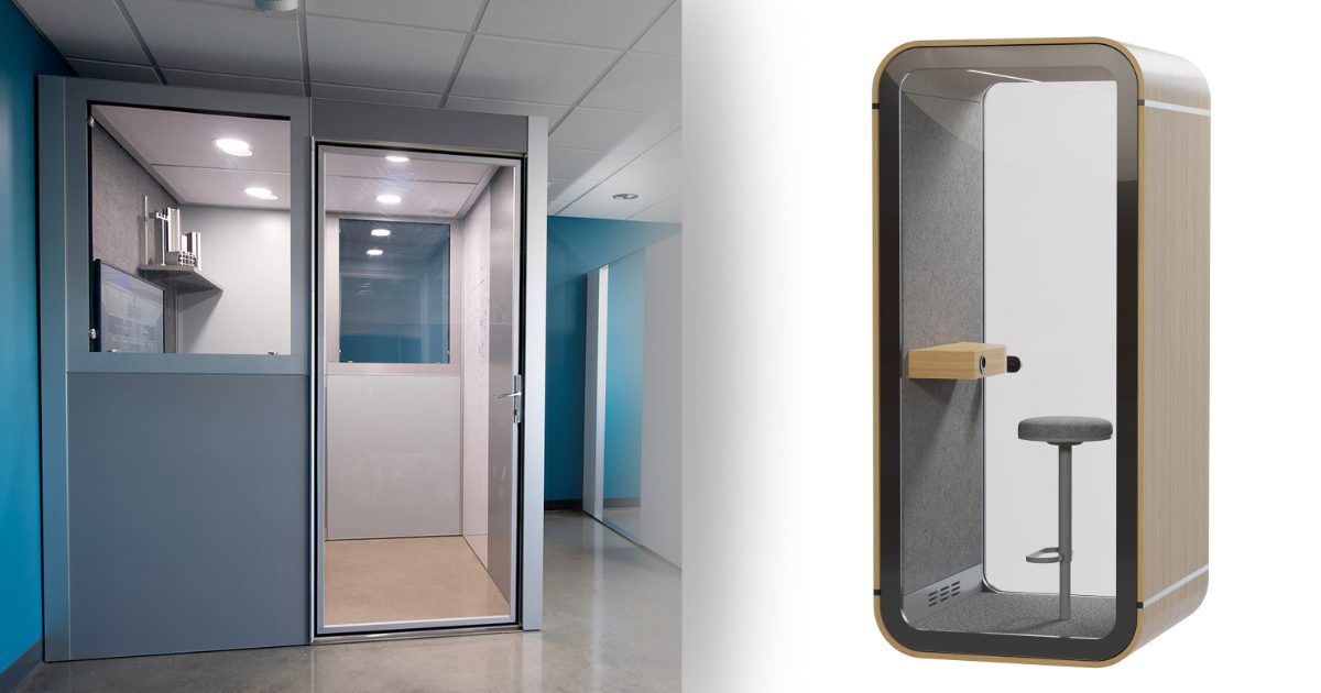 office pod side-by-side with phone booth