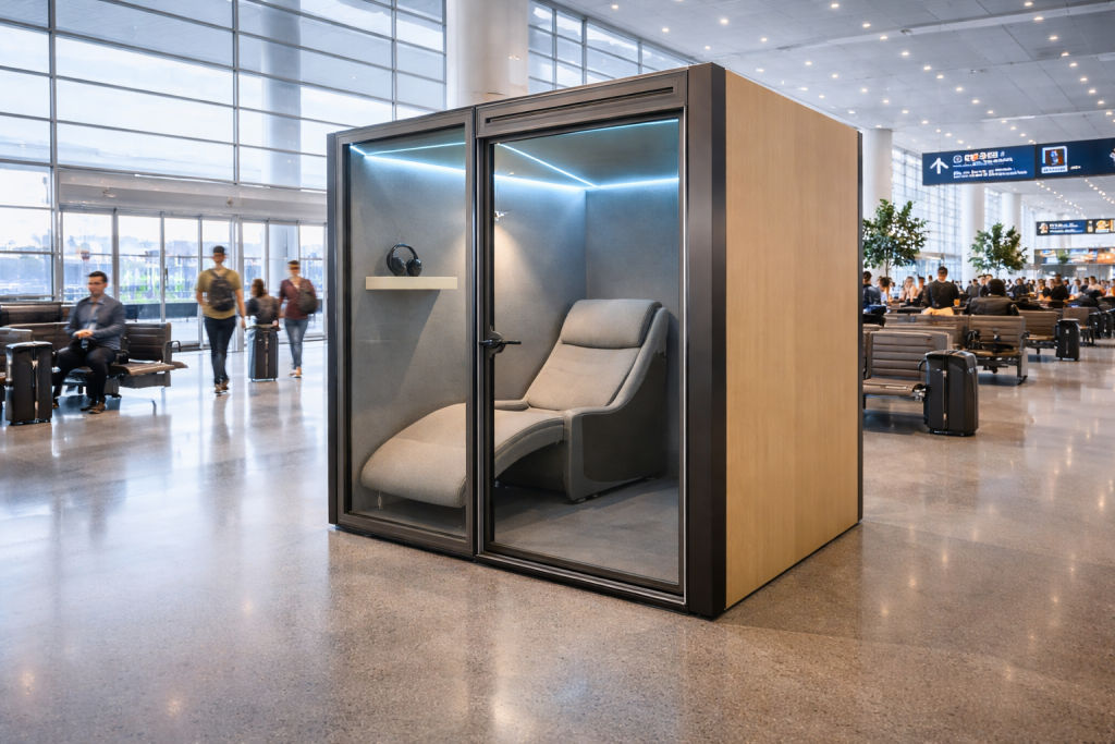 relaxation pod in an airport terminal