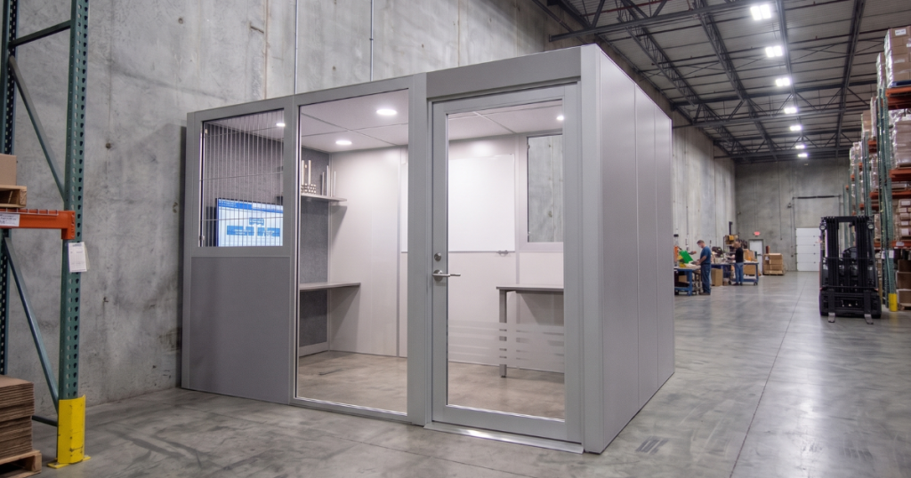 modular office pod in warehouse