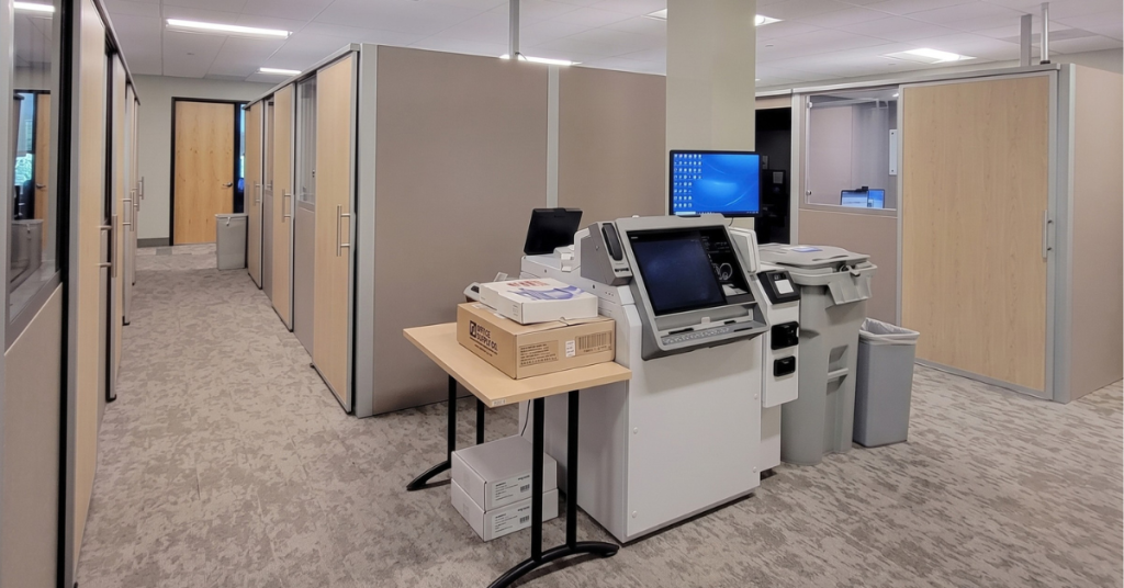 Row of YOURspace modular office pods on open office floor